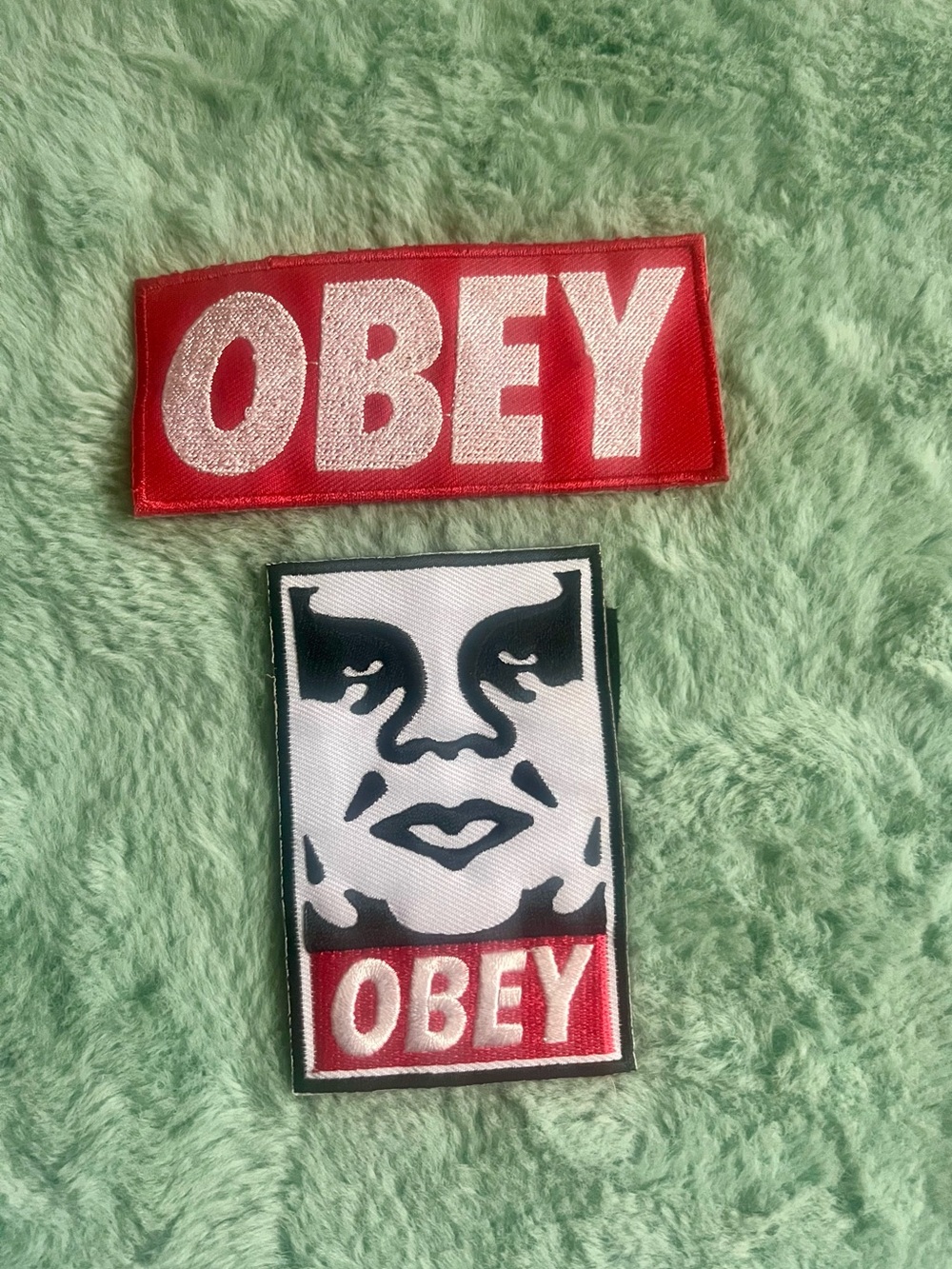 Obey Black & White Face Patch with Red Logo Panel